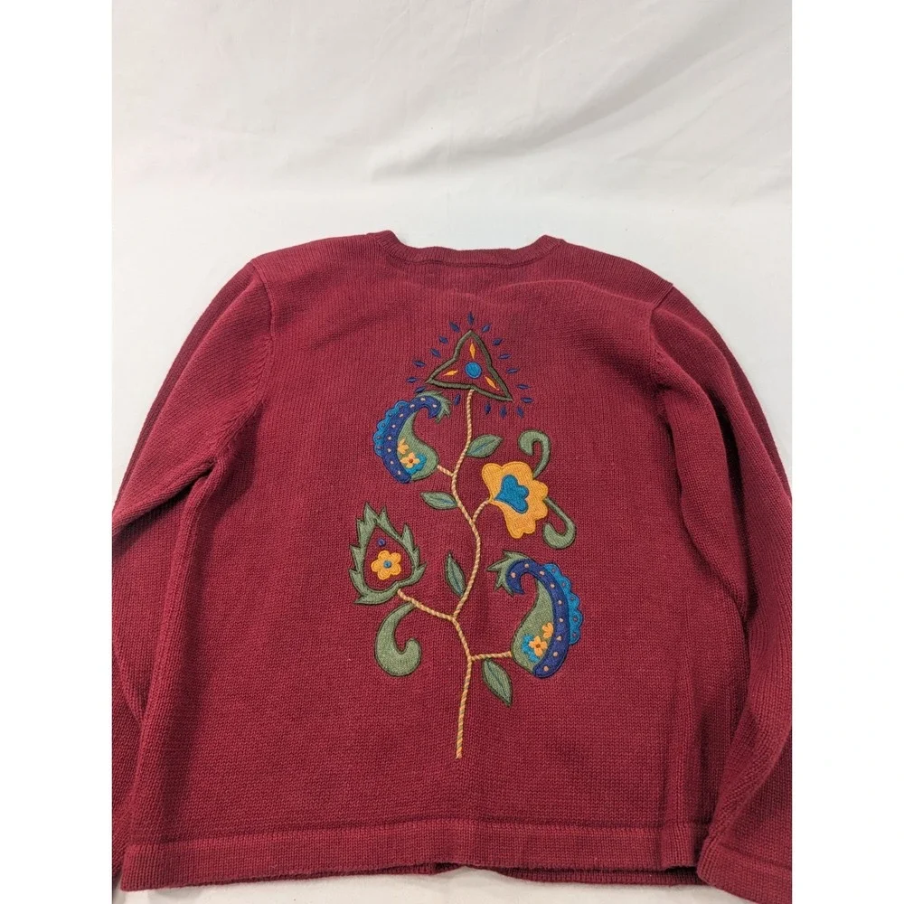 Bechamel Maroon Cotton Blend Cardigan Sweater Embroidered Shoulder Pads‎ Small